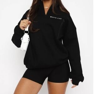 White Fox: Where Did You Go Zip Front Sweater Black